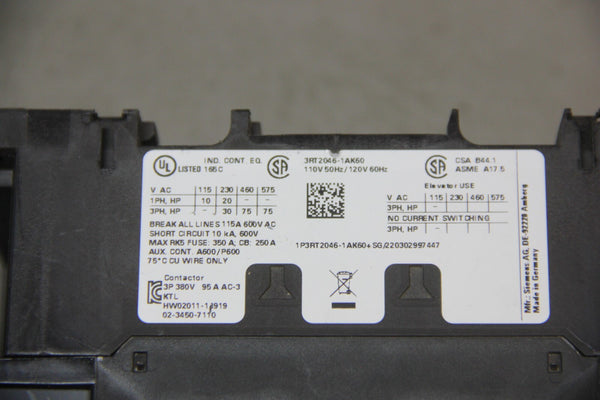 UNUSED SIEMENS MAGNETIC CONTACTOR 3RT2046-1AK60