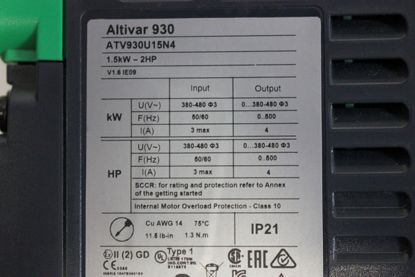SCHNEIDER ALTIVAR 930 1.5KW 2HP AC DRIVE ATV930U15N4
