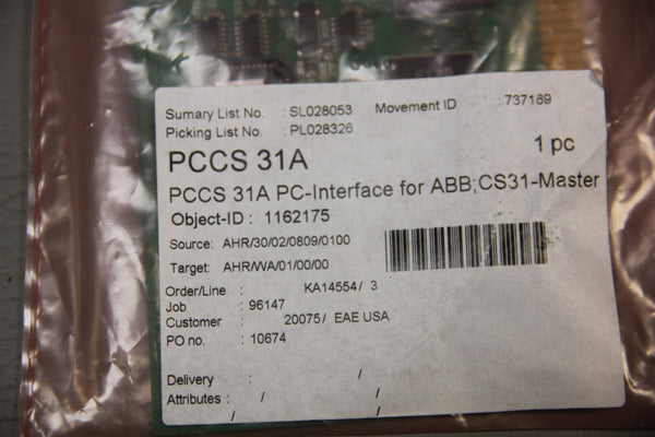 EAE PCCS 31A ABB PROCONTIC AUTOMATION SYSTEM PC INTERFACE CARD 1162175