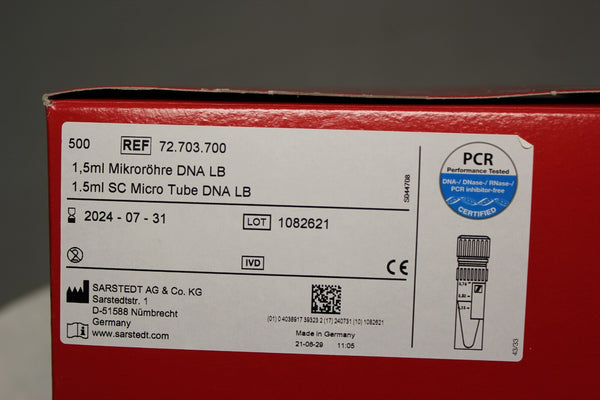 500 NEW 1.5ML SARSTEDT SC MICRO TUBE DNA LB 72.703.700
