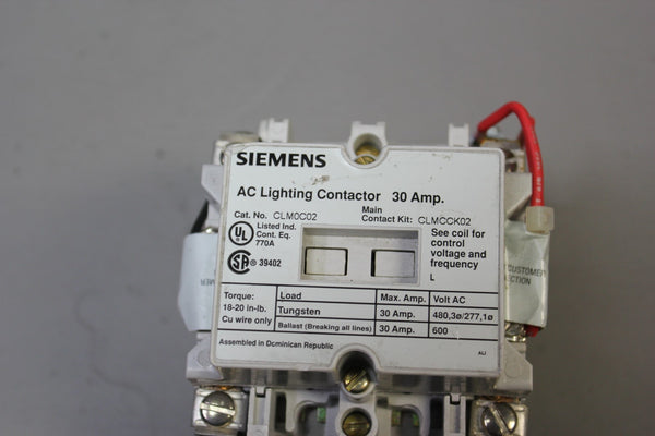 SIEMENS 30A AC LIGHTING CONTACTOR CLM0C02