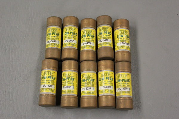 LOT OF 10 BUSSMANN LOW PEAK CLASS J TIME DELAY FUSES LPJ-30SP