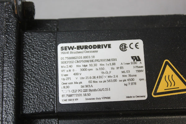 SEW EURODRIVE  SERVO MOTOR   P/N: BSKF202 CMP50M/BK/PK/RH1M/SB1