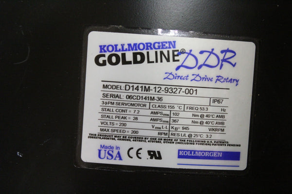 KOLLMORGEN GOLDLINE DIRECT DRIVE ROTARY SERVO MOTOR D141M-12-9327-001