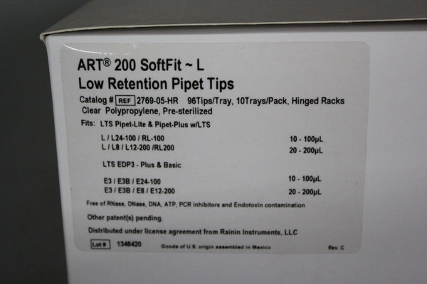 960 NEW RAININ ART 200 SOFTFIT ~L LOW RETENTION PIPET PIPEETE TIPS 2769-05-HR