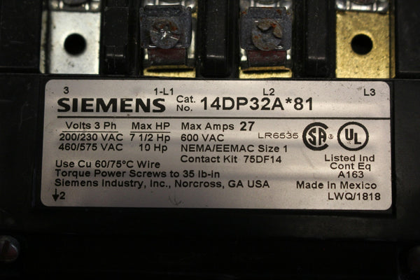 UNUSED SIEMENS 14DP32AF81 NEMA 0 STARTER