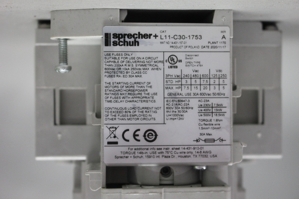 SPRECHER SCHUH DISCONNECT SWITCH L11-C30-1753
