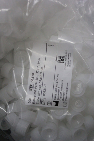 1000 NEW SARSTEDT CONICAL CENTRIFUGE TUBES W/CAP 57x15.3MM 60.558