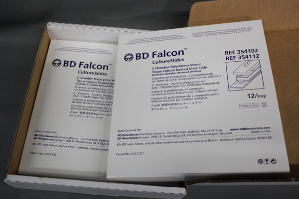 NEW CASE 24 BD FALCON 2 CHAMBER POLYSTYRENE VESSEL TISSUE CULTURE SLIDES 354112