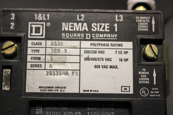 SQUARE D NEMA 1 STARTER  8536SC03