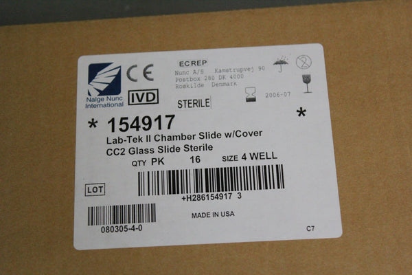 BOX OF 15 NEW NALGE NUNC LAB-TEK II 4 WELL CHAMBER SLIDE W/COVER  154917