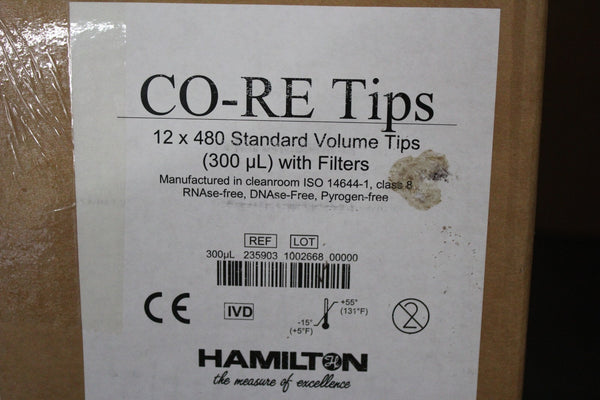NEW CASE OF HAMILTON CO-RE TIPS WITH FILTERS 12X480 STANDARD VOLUME 300uL 235903