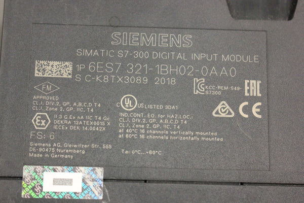 SIEMENS SIMATIC 6ES7 321-1BH02-0AA0 DIGITAL INPUT MODULE