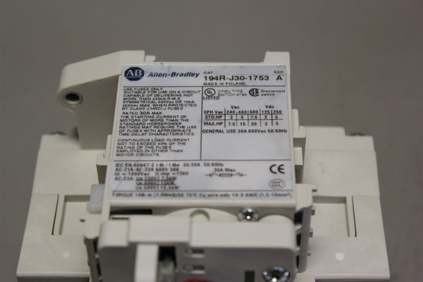 ALLEN BRADLEY DISCONNECT SWITCH 194R-J30-1753