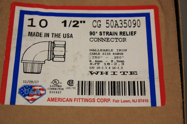 AMERICAN FITTINGS CG 50A35090 1/2" 90* STRAIN RELIEF CONNECTORS