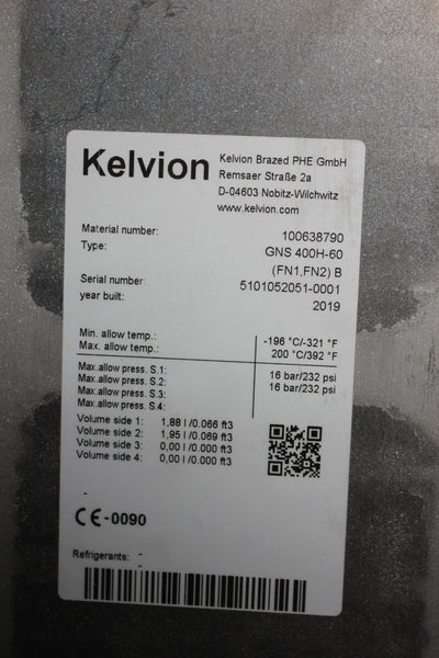 Unused KELVION STAINLESS STEEL LIQUID HEAT EXCHANGER  100638790 (GNS 400H-60)