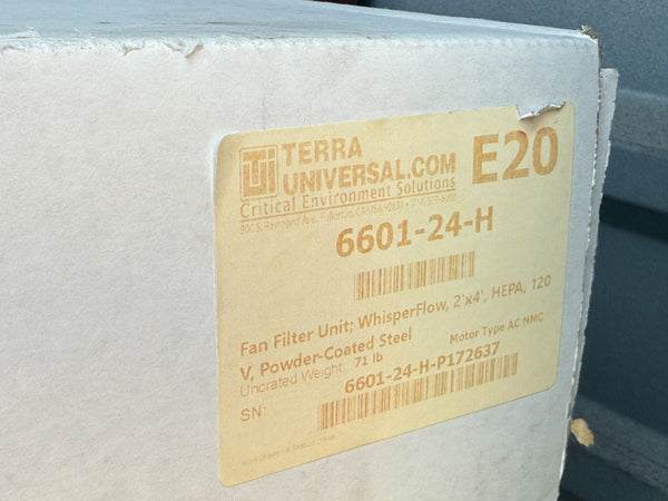 New Terra Universal Fan Filter Unit WhisperFlow 2'x4' HEPA 120V 6601-24-H