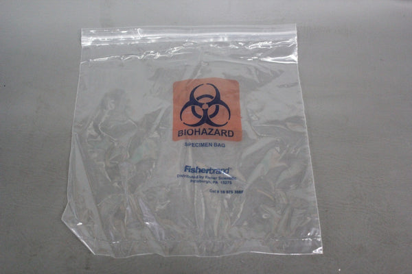 NEW CASE OF 1,000 FISHER BRAND 10x10 BIOHAZARD SPECIMEN BAGS FSB-4011