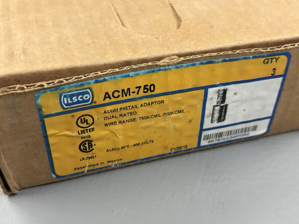 3- NEW ILSCO ACM-750 ALUM PIGTAIL ADAPTOR 750KCMIL-700KCMIL