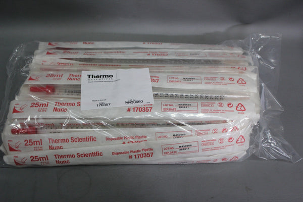 50 NEW THERMO NUNC 25ml DISPOSABLE PLASTIC SEROLOGICAL PIPETTE 170357