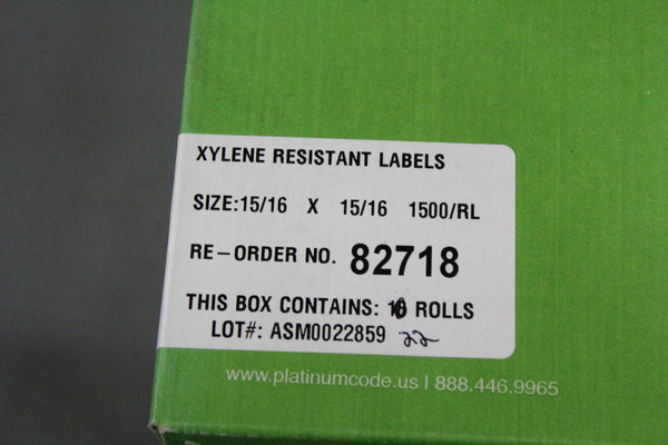 33,000 (22 ROLLS) NEW PLATINUM CODE XYLENE RESISTANT LABELS 15/16 x 15/16 82718