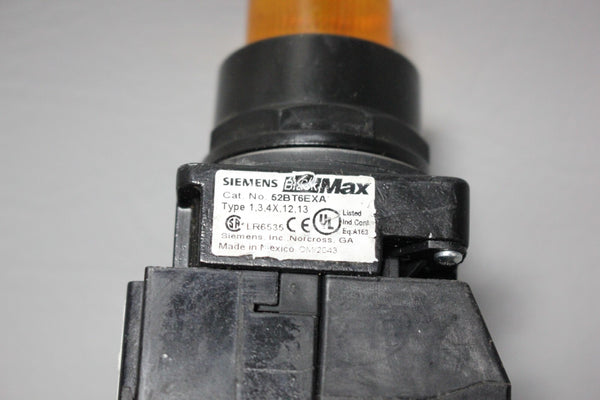 SIEMENS BLACK MAX PILOT LIGHT LAMP LED AMBER 52BT6EXA W/52BJK