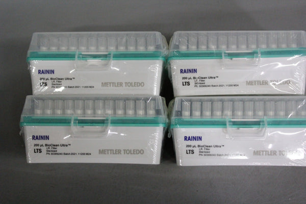 4 NEW BOXES (384) RAININ 200 uL BIOCLEAN ULTRA PIPETTE TIPS WITH FILTER 30389240