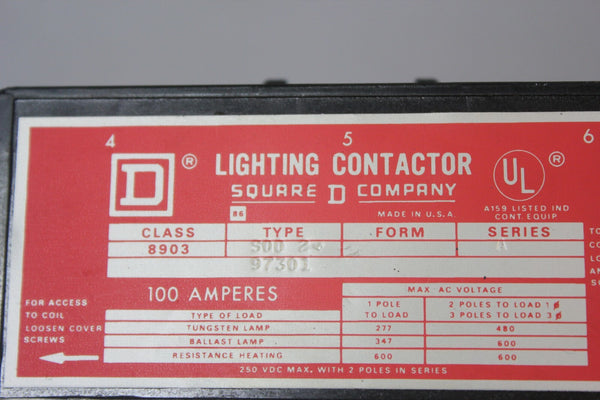 SQUARE D 100A LIGHTING CONTACTOR  8903S002