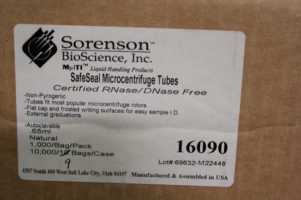 9,000 NEW SORENSON SAFESEAL GRADUATED MICRO CENTRIFUGE TUBES 0.65ml 16090