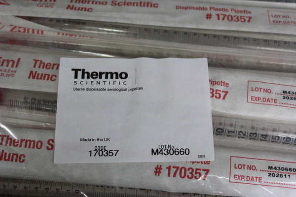 50 NEW THERMO NUNC 25ml DISPOSABLE PLASTIC SEROLOGICAL PIPETTE 170357