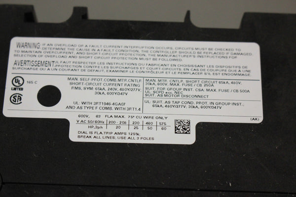SIEMENS 3RV1042-4JB10 MOTOR STARTER CIRCUIT BREAKER