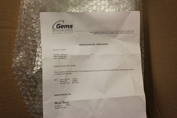 NEW HAMILTON  96717-01 LIQUID WASTE CONTAINER WITH GEMS SENSOR