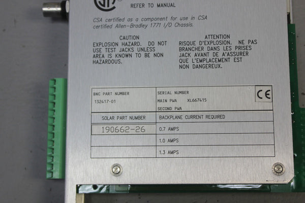 BENTLY NEVADA/ALLEN BRADLEY 4 CHANNEL MONITOR 190662-26 132417-01