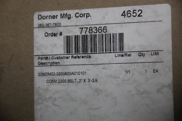 NEW DORNER BELTED 2200 SERIES CONVEYOR 22MDM02 2" X 3' -3.9