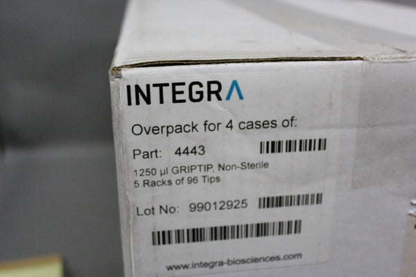 NEW CASE OF INTEGRA 1250 uL GRIPTIP PIPETTE TIPS 5x RACKS OF 96 TIPS (X4) 4443