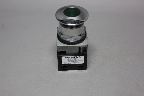 SIEMENS GREEN ILLUMINATED MUSHROOM HEAD PUSH PULL BUTTON 52PP2L3 W/O 52BJK