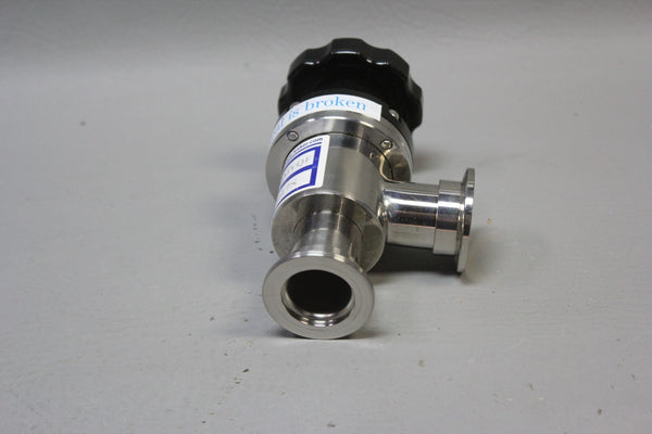 UNUSED LESKER MANUAL BELLOWS SEALED STAINLESS STEEL ANGLE VALVE SA0100MVQF KF-25