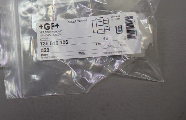 NEW GF PVDF SYGEF CORROSION RESISTANT 20mm SOCKET-FUSION UNION FITTING 735510106