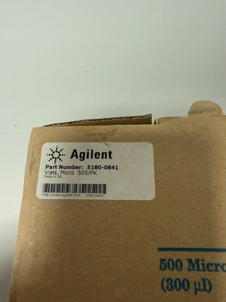 500 Pack Of New Agilent Micro Vials 0.3mL 6x32mm 5180-0841