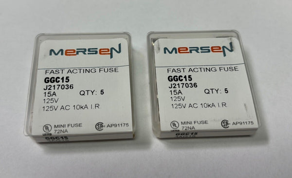 Lot of 10 Mersen GGC15 Fast Acting Miniature Fuse Glass Body 10 Amp 250 Volt AC