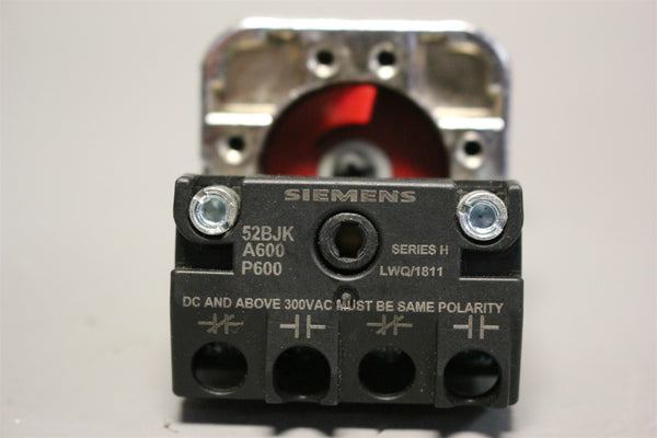 SIEMENS HEAVY-DUTY SELECTOR 2-POSITION SWITCH SELECTOR OPERATOR 52SB2AAB 52BJK