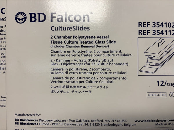 NEW 24 BD FALCON 2 CHAMBER POLYSTYRENE VESSEL TISSUE CULTURE SLIDES 354112
