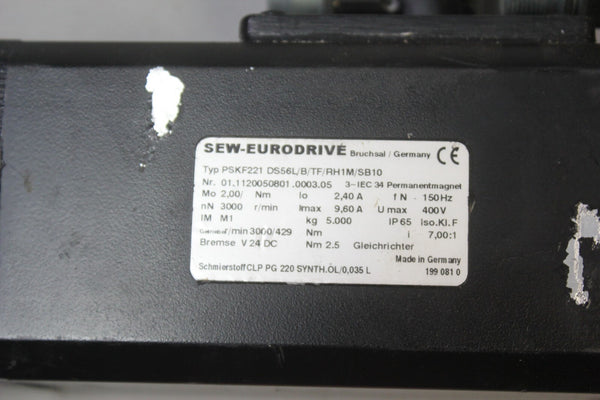 SEW EURODRIVE  SERVO MOTOR  P/N: PSKF221 DS56L/B/TF/RH1M/SB10