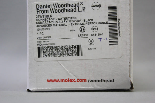 NEW WOODHEAD/MOLEX WATERTITE CONNECTOR 27W81BLK