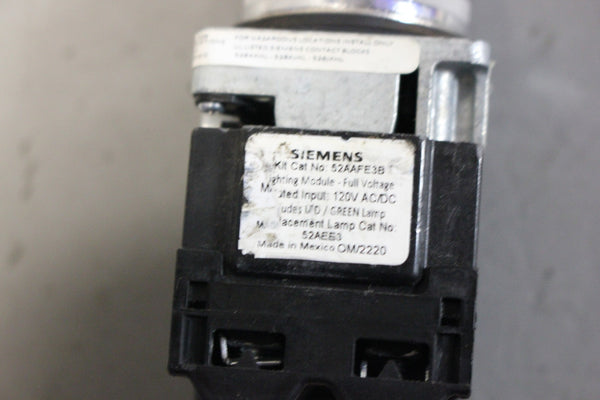SIEMENS GREEN ILLUMINATED HEAVY DUTY PUSH/PULL BUTTON 52PP3E3UB