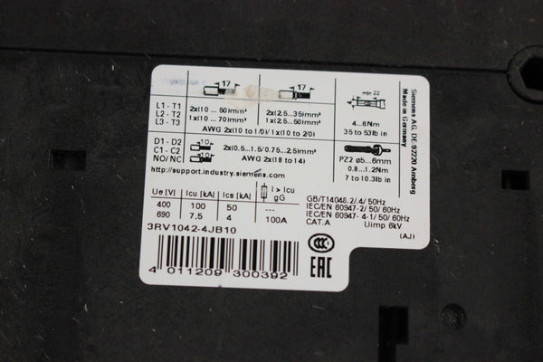 SIEMENS 3RV1042-4JB10 MOTOR STARTER CIRCUIT BREAKER