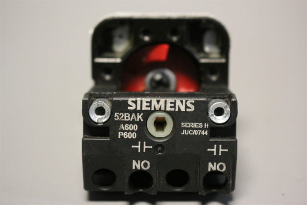 SIEMENS BLACKMAX 2-POSITION SELECTOR SWITCH OPERATOR 52SX2AAB W/52BAK