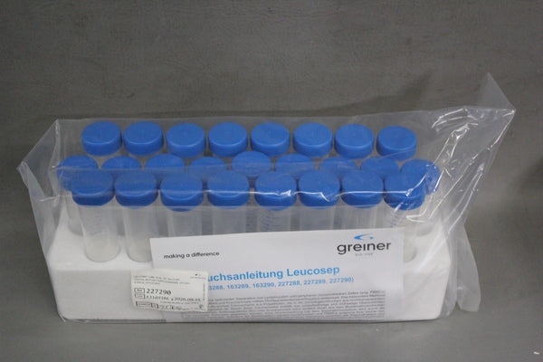 25 NEW GREINER LEUCOSEP 50ML TUBE PP 30/115 MM CONICAL BOTTOM 227290
