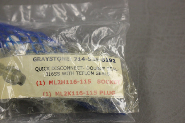 NEW GRAYSTONE QUICK DISCONNECT DOUBLE SEAL FITTING 316SS