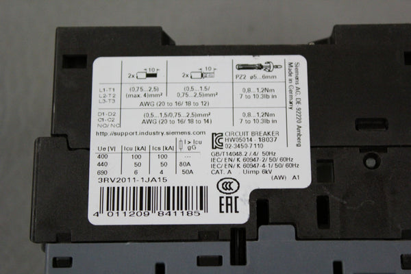 SIEMENS SIRIUS CONTACTOR MOTOR STARTER 3RV2011-1JA15